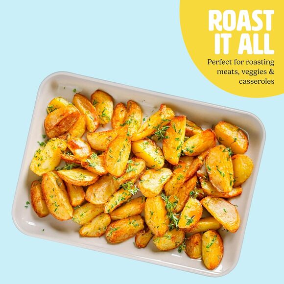 Clean Ceramic Roasting Pan Aqua 14 Inch Durable Nonstick Oven Safe Dishwasher - Picture 6 of 7